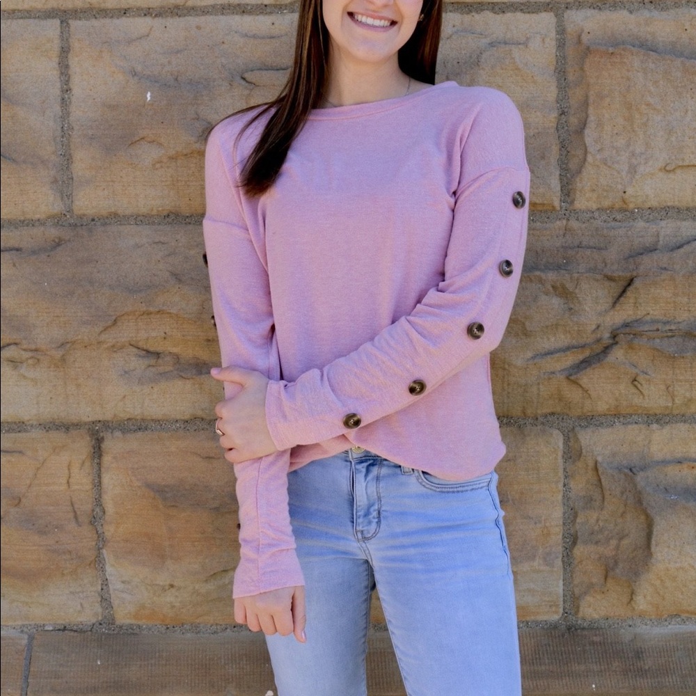 Pink Long Sleeve Button Top
